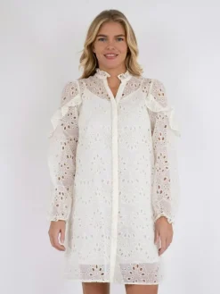 Abby Embroidery Kjole, Ivory, 34