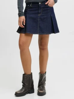 Alora Pleated Nederdel, Dark Blue Denim, M