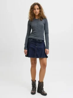 Alora Pleated Nederdel, Dark Blue Denim, M