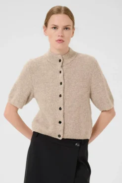AlphaGZ Kortærmet Cardigan, Warm Sand Melange, XL