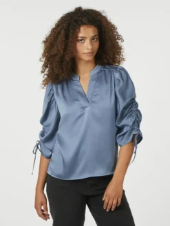 Alvira Drapy Satin Bluse, Dusty Blue, 40