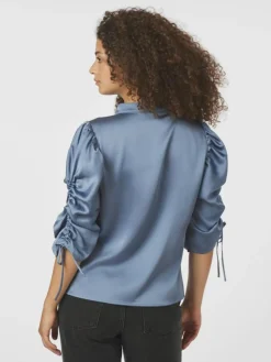 Alvira Drapy Satin Bluse, Dusty Blue, 40