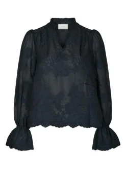 Amara Big Embroidery Bluse, Navy, 40