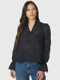 Amara Big Embroidery Bluse, Navy, 40