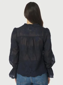 Amara Big Embroidery Bluse, Navy, 40