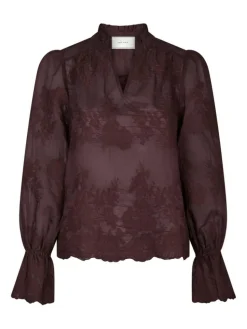 Amara Big Embroidery Bluse, Burgundy, 40