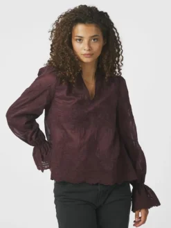 Amara Big Embroidery Bluse, Burgundy, 40