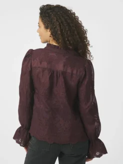 Amara Big Embroidery Bluse, Burgundy, 40