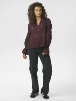 Amara Big Embroidery Bluse, Burgundy, 40