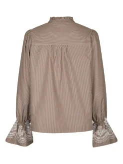 Amara Striped Emb Bluse, Camel, 36