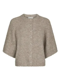 Amaya Fluffy Knit Cardigan, Beige Melange, 36