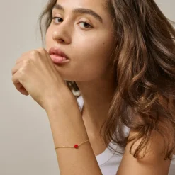 Amore Armbånd, Gold Plated/Red, 15+3 cm