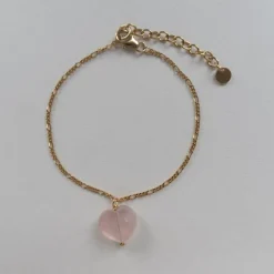 Amour Armbånd, Gold/Rose Quartz, 17-25 cm