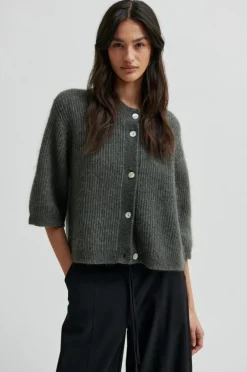 Andrea Knit Rib Cardigan, Beluga, L