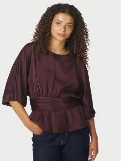 Annegret Heavy Sateen Bluse, Burgundy, 36