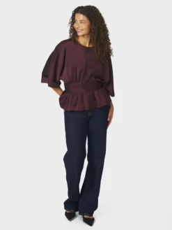 Annegret Heavy Sateen Bluse, Burgundy, 36