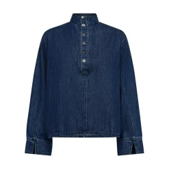 AzminaCC Denim Placket Bluse, Denim Blue, M