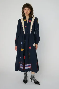 Bead Embellished Midi Kjole, Navy, 38