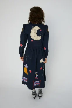 Bead Embellished Midi Kjole, Navy, 38