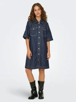 Belle Stripe Kjole, Dark Blue Denim, XS