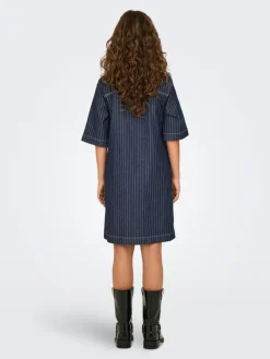 Belle Stripe Kjole, Dark Blue Denim, XS