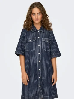 Belle Stripe Kjole, Dark Blue Denim, XS