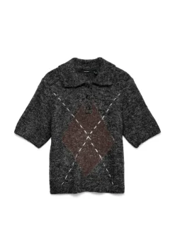 Bliss Poloneck Strikbluse, Black, L