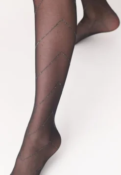 Bright Chevron Sheer Strømpebukser, Black, L/XL