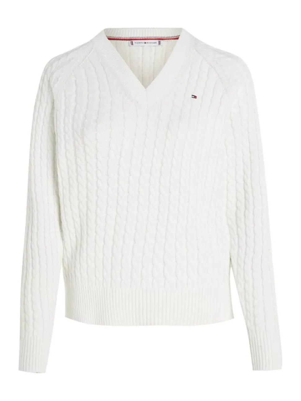 Cable V-Neck Sweater, Ecru, S
