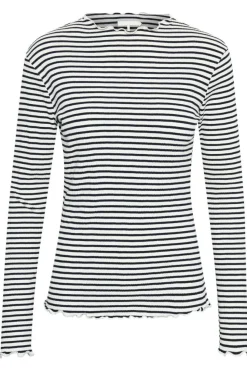 CandaceKB Langærmet T-shirt, Egret/Night Sky Stripe, S