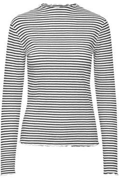 CandaceKB Langærmet T-shirt, Egret/Meteorite Stripe, S