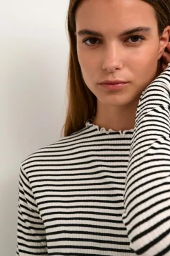 CandaceKB Langærmet T-shirt, Egret/Meteorite Stripe, S