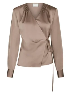 Caprina Heavy Sateen Bluse, Dark Taupe, 40