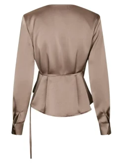 Caprina Heavy Sateen Bluse, Dark Taupe, 40