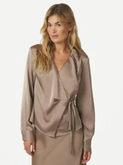 Caprina Heavy Sateen Bluse, Dark Taupe, 40