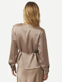 Caprina Heavy Sateen Bluse, Dark Taupe, 40