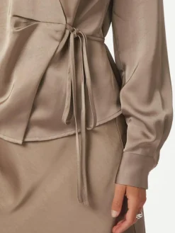 Caprina Heavy Sateen Bluse, Dark Taupe, 40