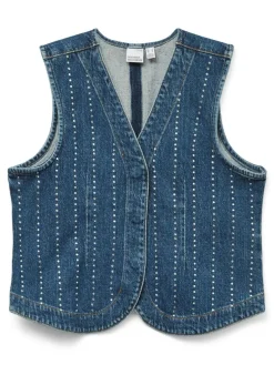 Carley Rhinetone Vest, Medium Blue Denim, M