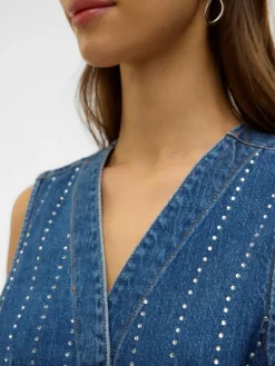 Carley Rhinetone Vest, Medium Blue Denim, M