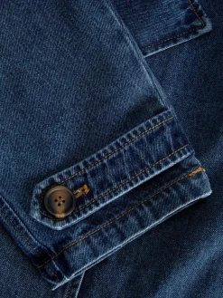 Carlie Short Denim Trenchcoat, Medium Blue Denim, L