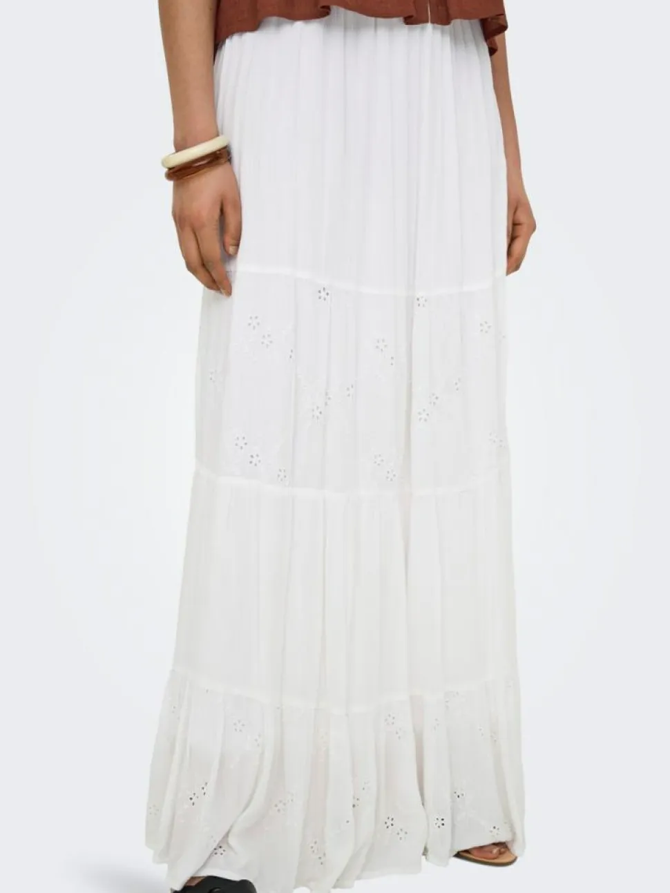 Chiara Broderie Nederdel, Bright White, XL