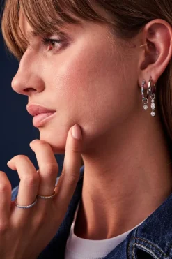 Chiera Uno Ørerings Vedhæng, Sølv/Hvid