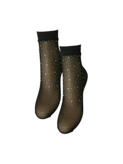 Claire Fishnet Glitter 2-pak Strømper, Black
