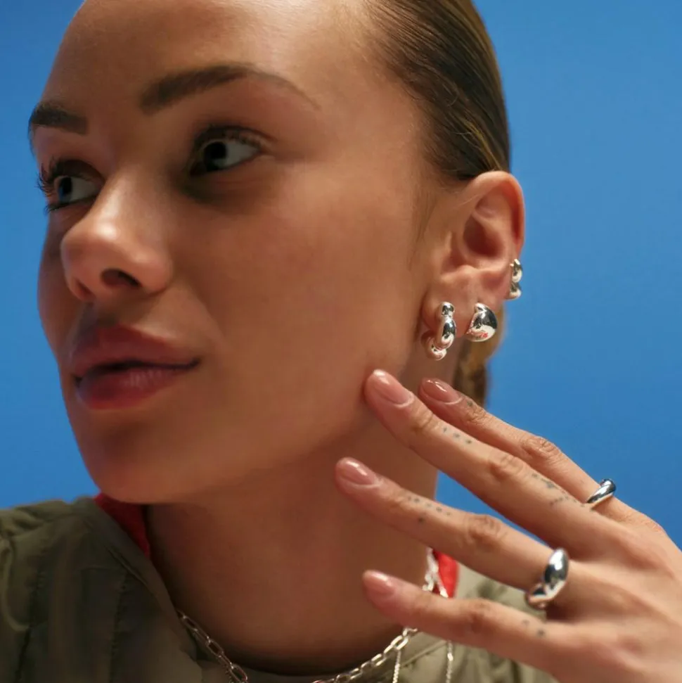 Cloudy Puffer Hoops, Silver