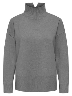 Coco Life High Neck Striktrøje, Medium Grey Melange, L