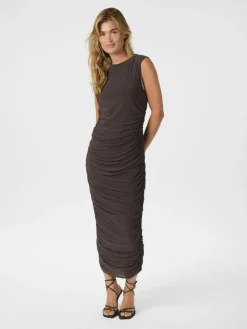 Corilina Solid Mesh Kjole, Brown, 42