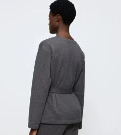 Cozy Comfort Quilted Robe Bluse, Dark Grey Melange, 44