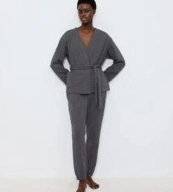Cozy Comfort Quilted Robe Bluse, Dark Grey Melange, 44