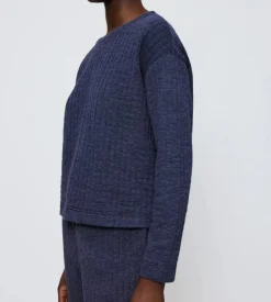 Cozy Comfort Quilted Sweater, Blue Dark Combination, 40