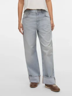 Darcy Wide Fold Up Jeans, Light Grey Denim, W27/L30